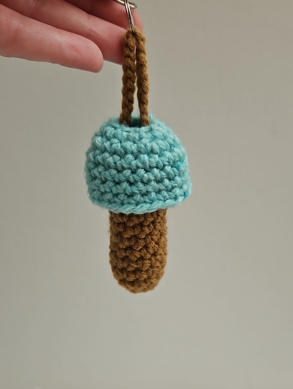 Handmade Mushroom Chapstick Holder Keychain - Brown and Blue